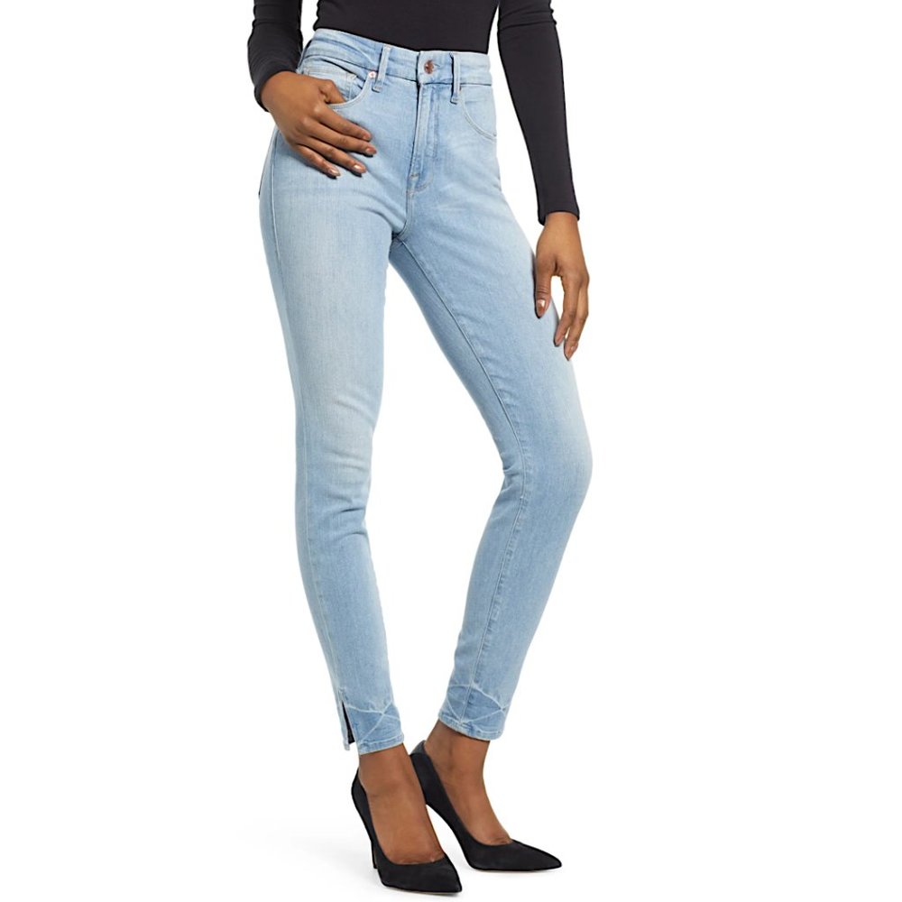 GOOD AMERICAN Good Legs Slit Hi Rise Skinny Jeans